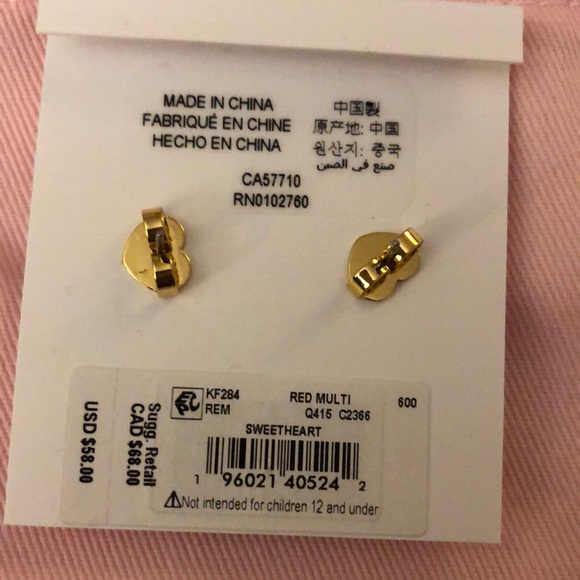 Kate Spade Sweetheart Heart Shaped Stud Earrings White Frame Red CZ Accent NWT - Picture 13 of 14